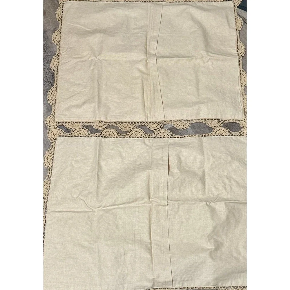 Pair of Vtg Ecru Crochet Cotton Standard Pillow Shams Cottage Shabby Chic
